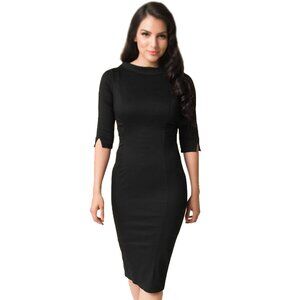 Unique Vintage Retro Midi Pencil Dress Black Size M